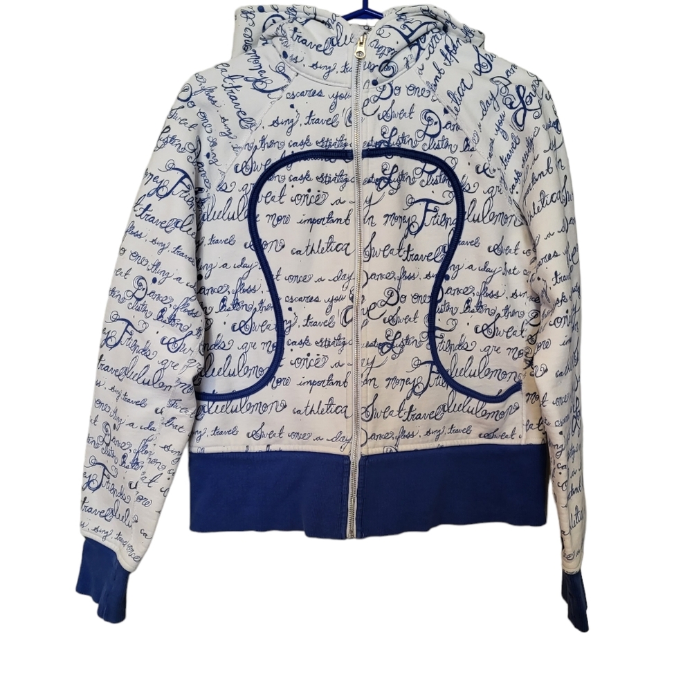 RARE lululemon white and blue manifesto script scuba hoodie size 10